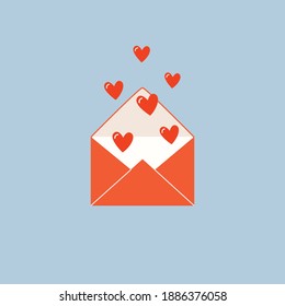 Valentines day concept illustration. A red envelope with cute red hearts. Love letter for banner, card, greetings. Trendy vector illustration in cartoon flat style.