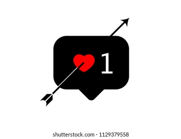 valentine's day concept , Like, love, one, black button and red heart with arrow, vector illustration isolated