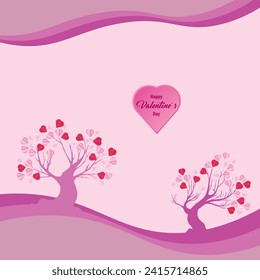 Valentine's day concept love illustration of tree with heart shaped leaves growing in paper cut style