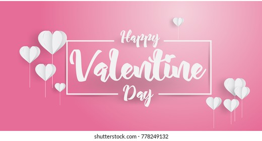 Valentine's day concept. love Invitation card abstract background with text valentine day ,clouds, balloon  in a heart shape.Vector illustration.Paper and craft art