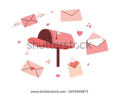 Valentines day concept, mail box and envelope with hearts sign