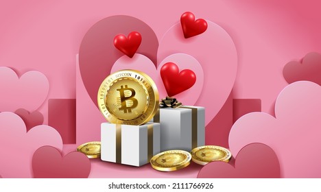 Valentine's Day Concept. Paper cut style heart shape. Podium design