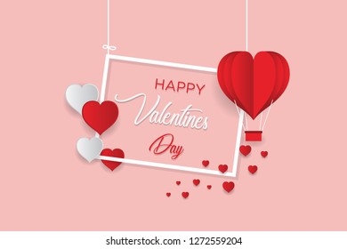 Valentine's day concept, Paper Heart shape balloon floating in the sky. vector illustration