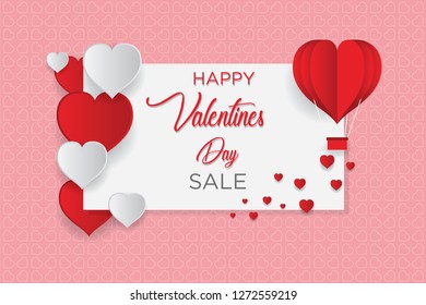 Valentine's day concept, Paper Heart shape balloon floating in the sky. vector illustration