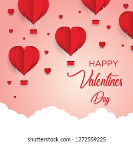 Valentine's day concept, Paper Heart shape balloon floating in the sky. vector illustration