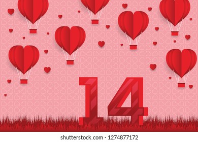 Valentine's day concept, Paper Heart shape balloon floating in the sky. vector illustration. Paper art and digital craft style. Eps 10