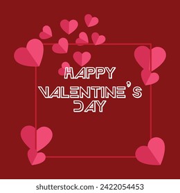 Valentine's day concept, Paper Heart shape balloon floating in the sky. vector illustration. valentine's day background design with red heart. pink heart design. banner design for valentine's day.