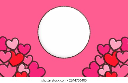 valentines day concept pink background Along with multi-toned pink hearts. and a white text box.