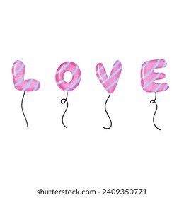 Valentine's Day concept. Pink balloon alphabet or letter of love isolated on a white background. Watercolor style. 