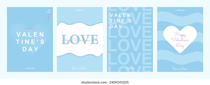 Valentine's day concept poster. Valentine's cards. Romantic event celebration greeting cards. Cute love banners or greeting cards. Design in blue tones and hints of pink. Happy valentine design vector