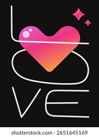 Valentine's Day concept poster with heart and text. Trendy vector minimalistic posters, banners, cards, advertising, branding, covers, sale. Flat Love vector illustration on black background.