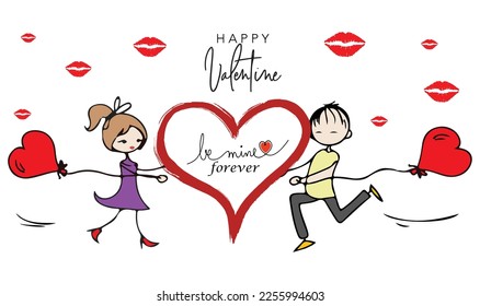 Valentine's day concept poster. Vector illustration.  Cute love couple with text .Greeting cards