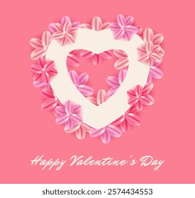 Valentine's day concept posters with paper cut heart shape. 3d red and pink flowers frame. Cute love sale banner, voucher, brochure template or greeting card.