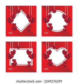 Valentine's day concept posters set. Vector illustration. gradient red heart with white frame on geometric background. Sale banner, cute love banner template or greeting card.