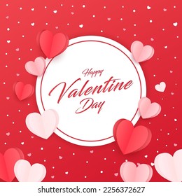 Valentine's day concept posters set. Vector illustration. red and pink paper hearts with frame on geometric background. Cute love sale banners or greeting cards. love romantic happy graphic design