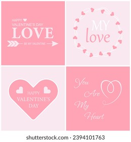 Valentine's day concept posters set. Romantic event celebration greeting cards. Cute love banners or greeting cards. Happy valentine design vector set.