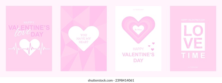 Valentine's day concept posters set. Romantic event celebration greeting cards. Cute love banners or greeting cards. Happy valentine design vector set.