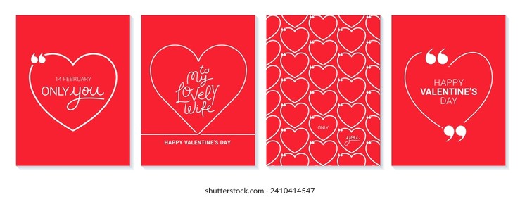 Valentine's day concept posters set. Vector illustration. red and pink hearts, scribble style. Cute love sale banner, voucher, brochure template or greeting card. Copyspace templates