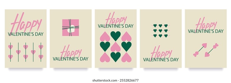 Valentine's day concept posters set. Vector illustration. Flat geometric bauhaus illustration. Cute love banners or greeting cards