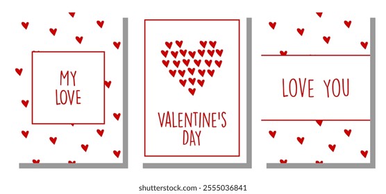 Valentine's day concept posters set. Cute love sale banner, poster, layout, brochure template or greeting card. Lettering Happy Valentines Day, My love, love. Trendy modern greeting templates