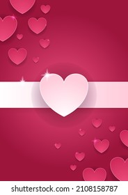 Valentine's day concept posters. Vector illustration. 3d red and pink paper hearts with frame on geometric background. Cute love sale banners or greeting cards