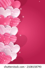 Valentine's day concept posters. Vector illustration. 3d red and pink paper hearts with frame on geometric background. Cute love sale banners or greeting cards