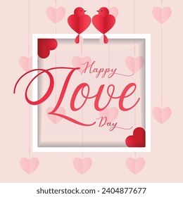 Valentine's day concept posters. Vector illustration. red and pink paper hearts with frame on geometric background. Cute love sale banners or greeting cards