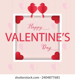 Valentine's day concept posters. Vector illustration. red and pink paper hearts with frame on geometric background. Cute love sale banners or greeting cards