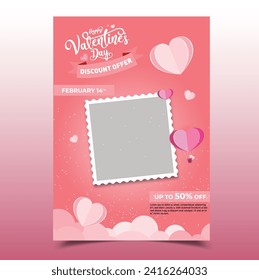 Valentinstag Konzeptplakate , Vektorgrafik. 3D rosafarbene Papierherzen mit Rahmen auf Hintergrund. Cute-Love-Grußkarten