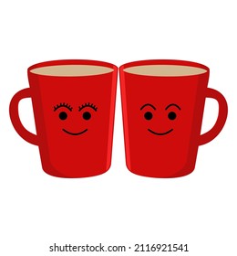 Valentine's day concept, Red couple glasses lover. Vector illustration mug