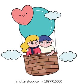 Valentine's Day concept. Romantic couple in a blue balloon Valentine's Day. vector illustration