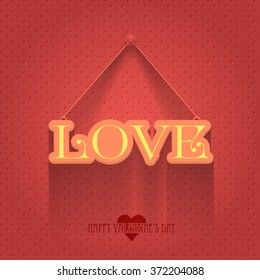 Valentine's Day Concept, Stylish Text "LOVE" Hanging Badge Vector Design