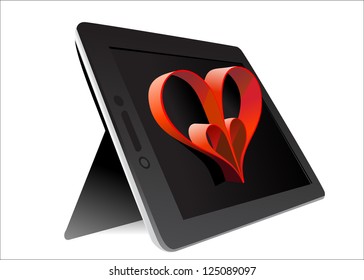 Valentine's Day Concept. Tablet PC Isolated on White Background.