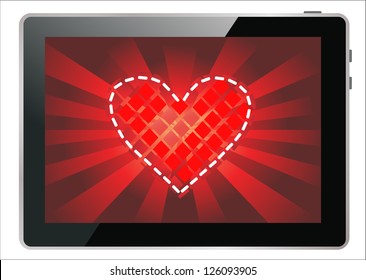 Valentine's Day Concept. Tablet PC Isolated on White Background. Vector