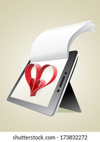 Valentine's Day Concept. Tablet PC Isolated on White Background. Vector