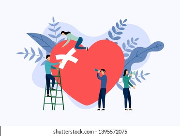 Valentine's day concept, teamwork, big heart, business concept vector illustration