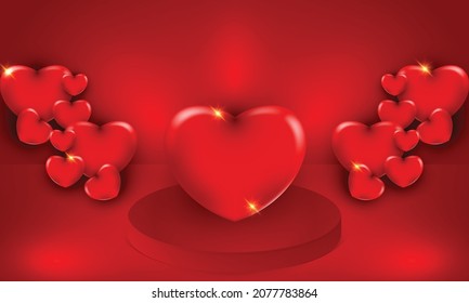 Valentine's day concept. Vector illustration. 3d colorful hearts with podium.