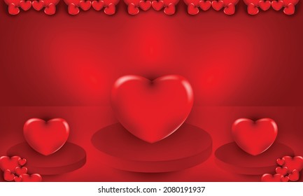 Valentine's day concept. Vector illustration. 3d colorful hearts with podium.