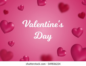 Valentine's day concept. Vector illustration. 3d pink hearts with frame on pink background. Cute love banner or greeting card. Place for your text