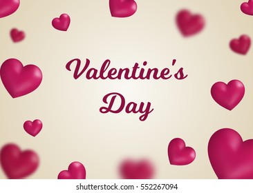 Valentine's day concept. Vector illustration. 3d pink hearts with frame on beige background. Cute love banner or greeting card. Place for your text
