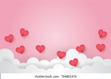Valentine's day concept.Cloud and scatter heart in the sky.Paper and craft art