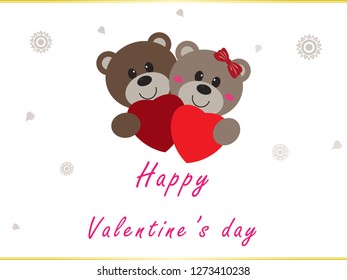 Valentine's day concept,cute teddy bear lover with red heart symbol isolated on white background,happy valentine's day,vector illustration eps10.