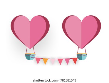 Valentine's day concept.love Invitation card abstract background,clouds,balloon  in a heart shape.Vector illustration.Paper and craft art
