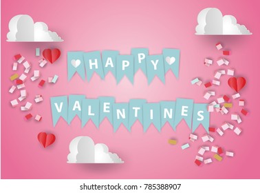 Valentine's day concept.love Invitation card abstract background with paper cut and scatter heart in the sky.Vector illustration.Paper and craft art