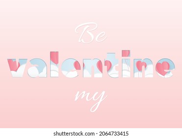 Valentine's day concept.Paper art of love with heart and cloud sky, origami.Vector illustration. Paper and craft art.