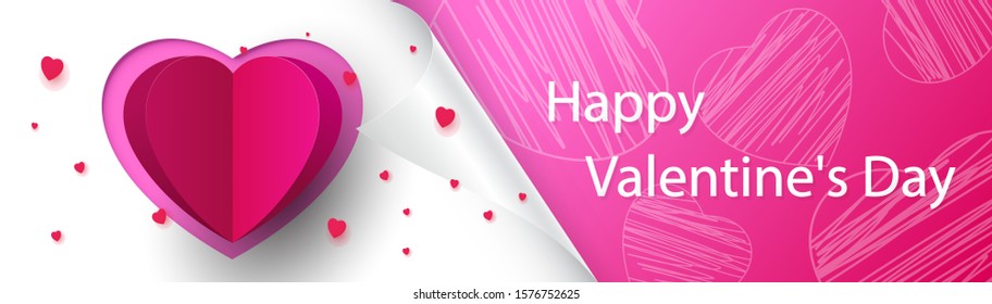 Valentine's day concept,Poster or banner with sweet realistic pink ribbon ,gift box and hearts isolated on background.