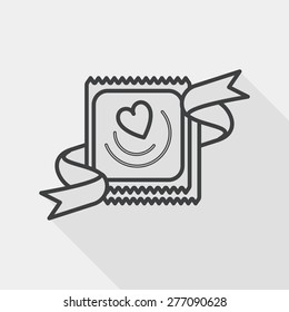 Valentine's Day condom flat icon with long shadow, line icon