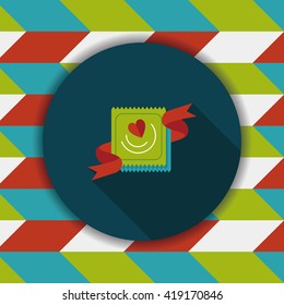 Valentine's Day condom flat icon with long shadow,eps10