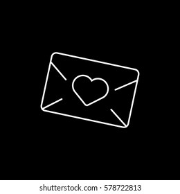 Valentines Day Congratulation Letter With Heart Line Icon On Black Background