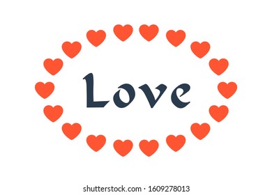 Valentine's Day Congratulations. Love Text. Hearts Shape. 14 February. Holiday Greetings. Vector Illustration